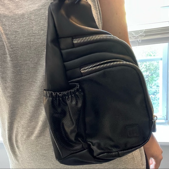 Joy Lab Perforated Black Leather Athletic Fanny Backpack - Picture 1 of 11